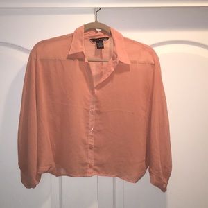 Antilia Femme Sheer Pink Cropped Collared Shirt